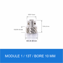 Module 1 / 13T / Bore 10 mm stainless steel helical gear technical drawing