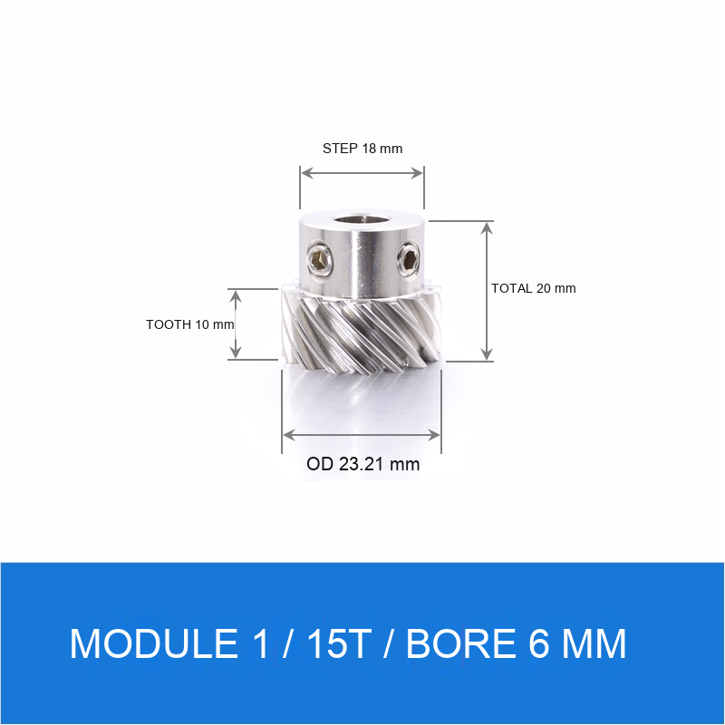 Module 1 / 15T / Bore 6 mm stainless steel helical gear technical drawing