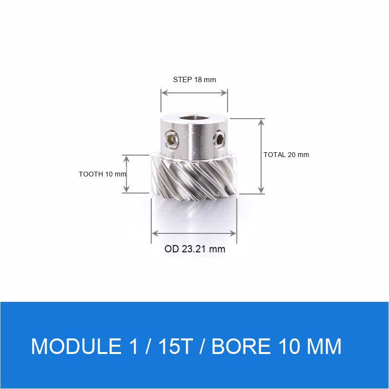 Module 1 / 15T / Bore 10 mm stainless steel helical gear technical drawing