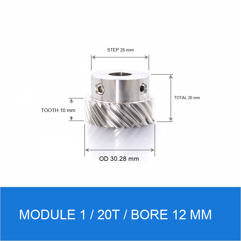 Module 1 / 20T / Bore 12 mm stainless steel helical gear technical drawing