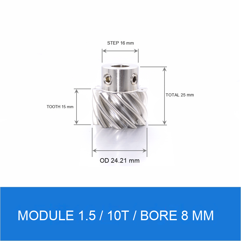 Module 1.5 / 10T / Bore 8 mm stainless steel helical gear technical drawing