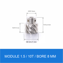 Module 1.5 / 10T / Bore 8 mm stainless steel helical gear technical drawing