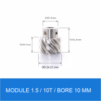 Module 1.5 / 10T / Bore 10 mm stainless steel helical gear technical drawing