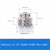 Module 1.5 / 15T / Bore 10 mm / Key 4 mm stainless steel helical gear technical drawing