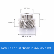 Module 1.5 / 15T / Bore 15 mm / Key 5 mm stainless steel helical gear technical drawing