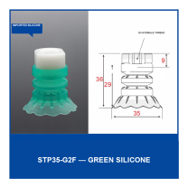 STP35-G2F Green Silicone vacuum cup component with dimensional drawing