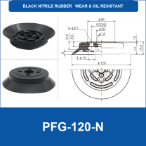 PFG-120-N Black Nitrile Rubber flat vacuum suction cup with technical dimensions