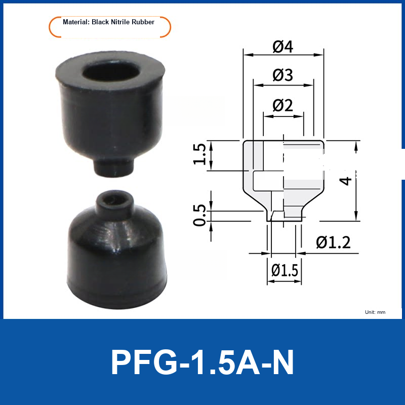 PFG-1.5A-N Black Nitrile Rubber flat vacuum suction cup with technical dimensions