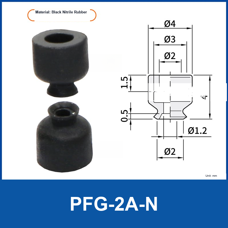 PFG-2A-N Black Nitrile Rubber flat vacuum suction cup with technical dimensions