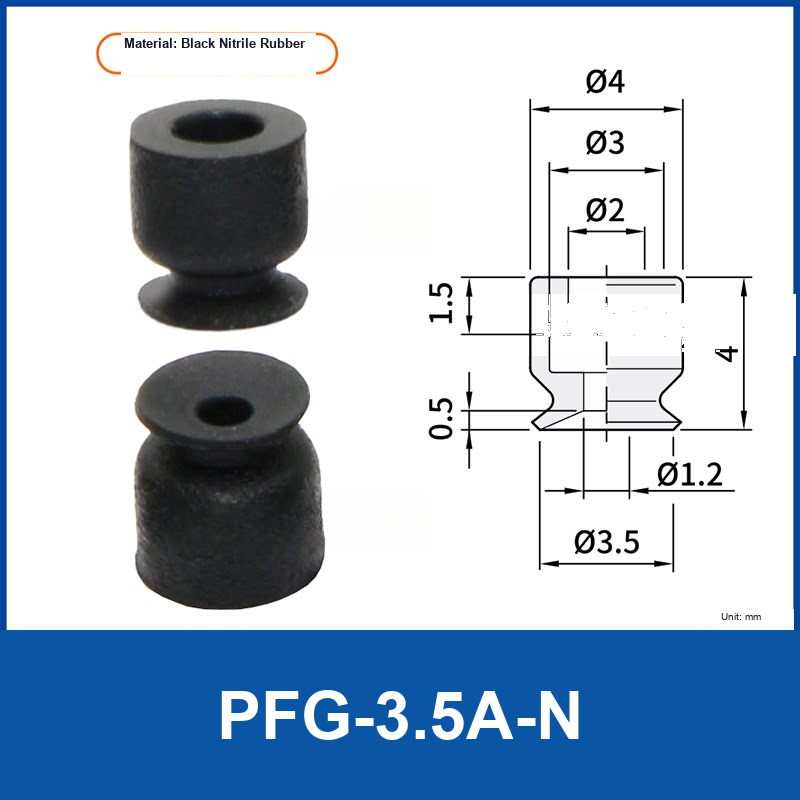 PFG-3.5A-N Black Nitrile Rubber flat vacuum suction cup with technical dimensions