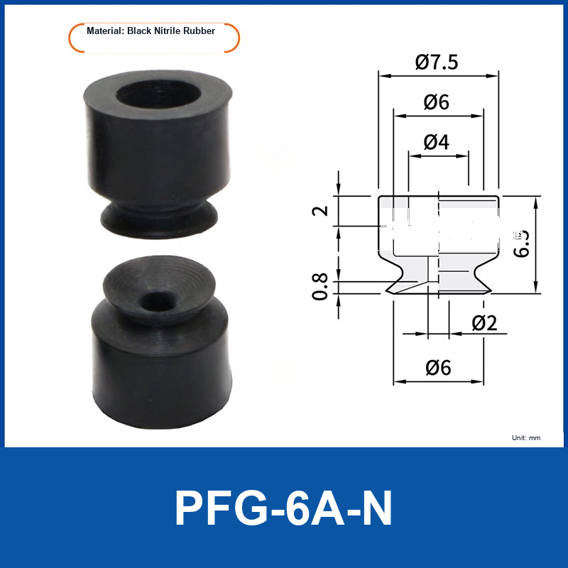 PFG-6A-N Black Nitrile Rubber flat vacuum suction cup with technical dimensions