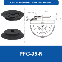 PFG-95-N Black Nitrile Rubber flat vacuum suction cup with technical dimensions