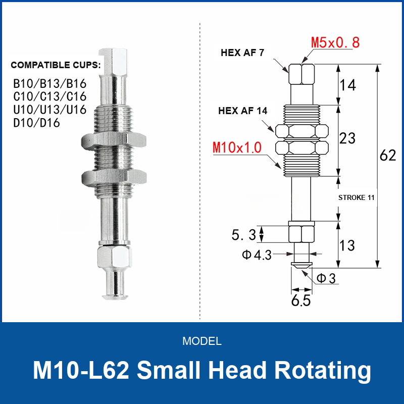 M10-L62 Small Head Rotating spring-buffered vacuum cup mount