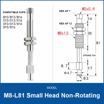 M8-L81 Small Head Non-Rotating spring-buffered vacuum cup mount