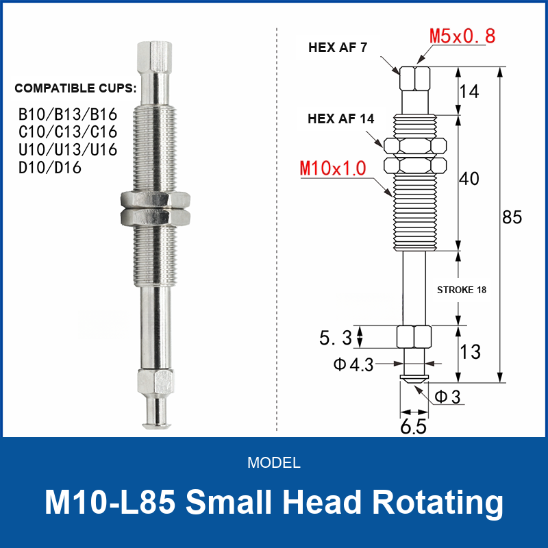 M10-L85 Small Head Rotating spring-buffered vacuum cup mount