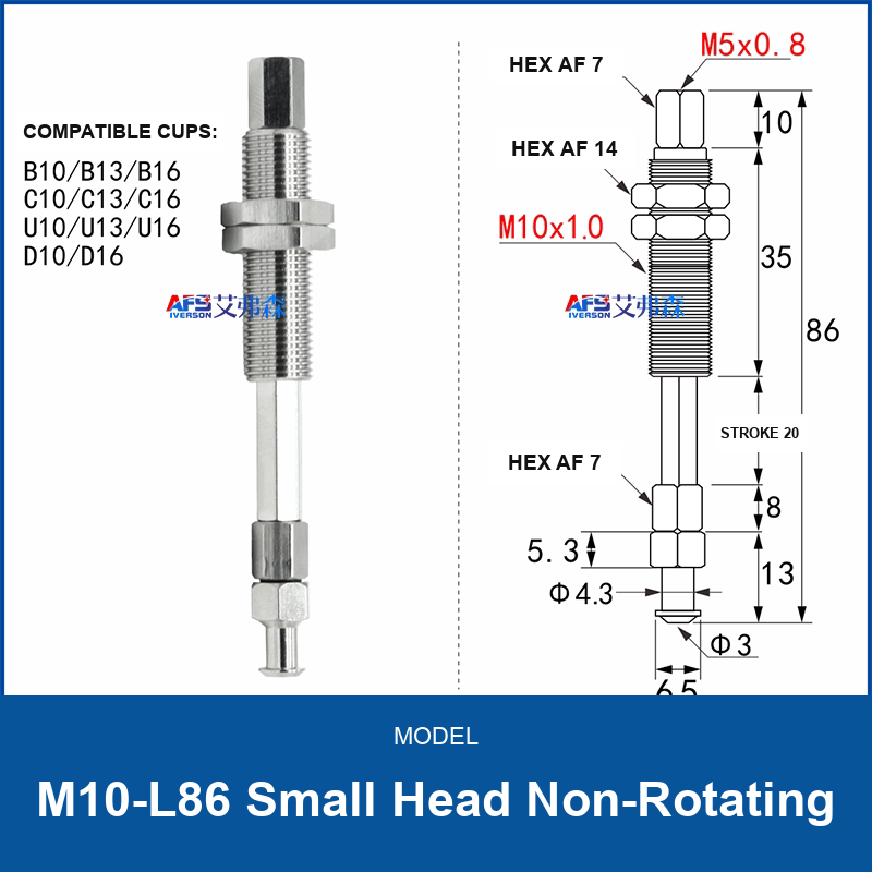 M10-L86 Small Head Non-Rotating spring-buffered vacuum cup mount