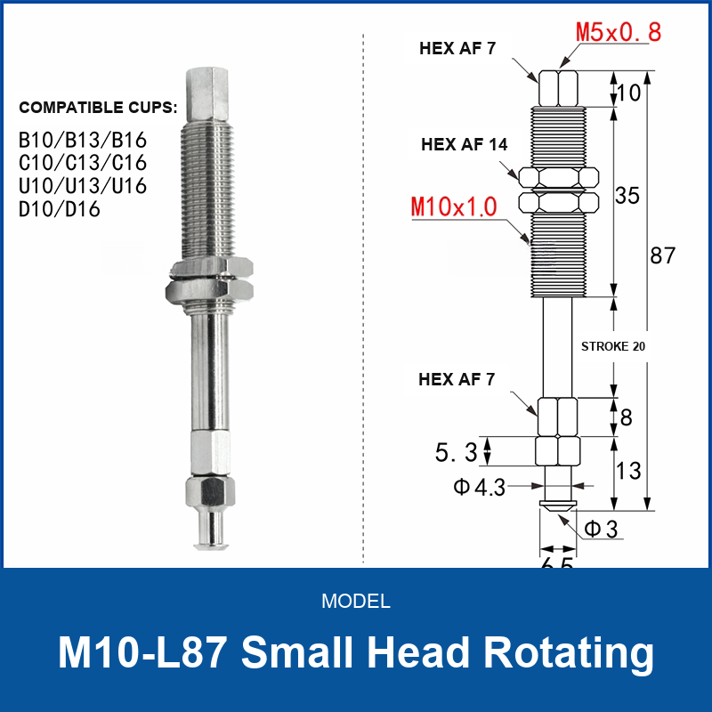 M10-L87 Small Head Rotating spring-buffered vacuum cup mount