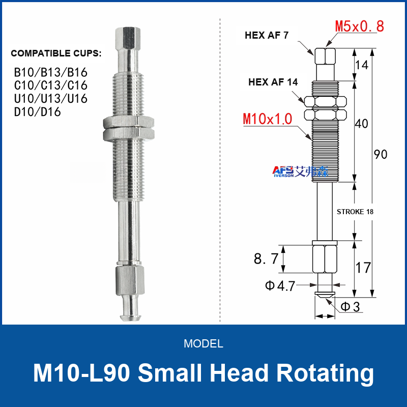 M10-L90 Small Head Rotating spring-buffered vacuum cup mount