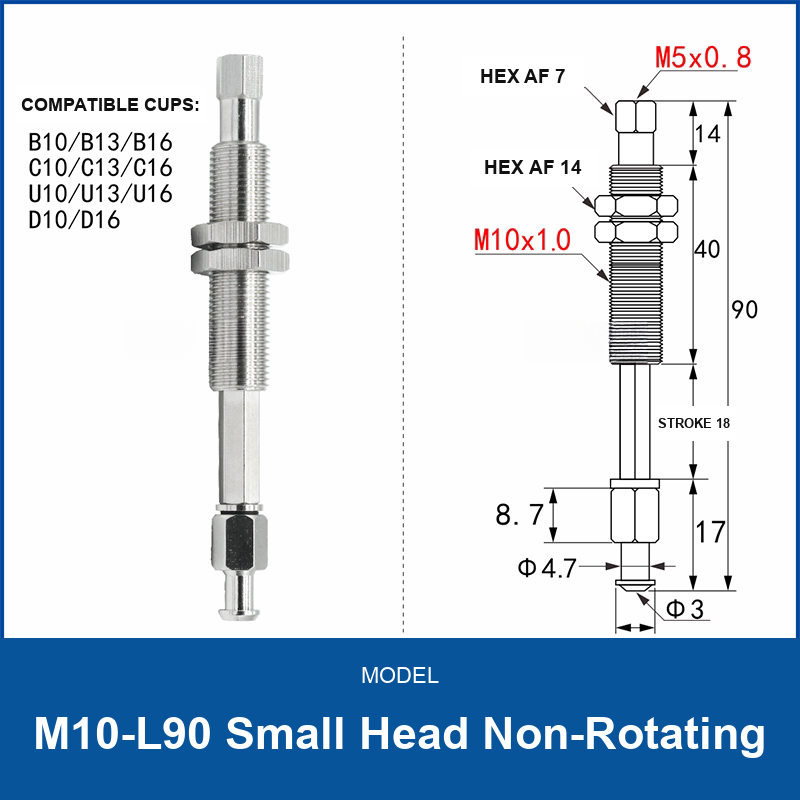 M10-L90 Small Head Non-Rotating spring-buffered vacuum cup mount