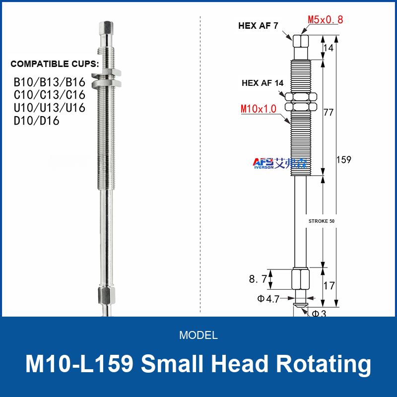 M10-L159 Small Head Rotating spring-buffered vacuum cup mount