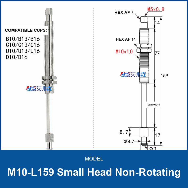 M10-L159 Small Head Non-Rotating spring-buffered vacuum cup mount