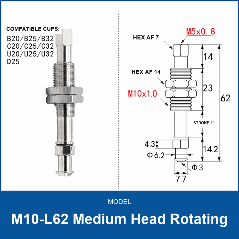 M10-L62 Medium Head Rotating spring-buffered vacuum cup mount