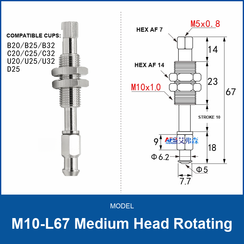 M10-L67 Medium Head Rotating spring-buffered vacuum cup mount