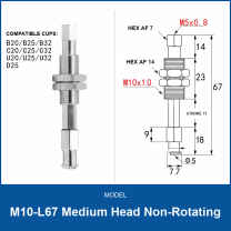 M10-L67 Medium Head Non-Rotating spring-buffered vacuum cup mount
