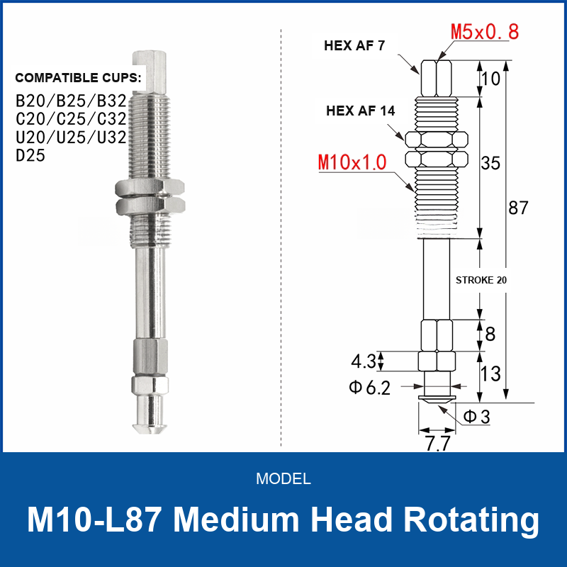 M10-L87 Medium Head Rotating spring-buffered vacuum cup mount