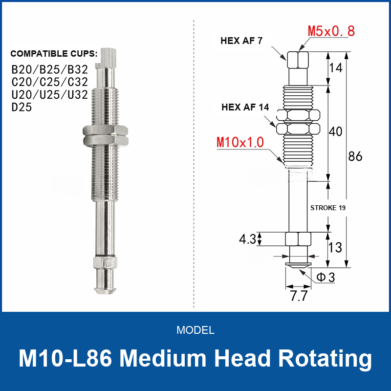 M10-L86 Medium Head Rotating spring-buffered vacuum cup mount
