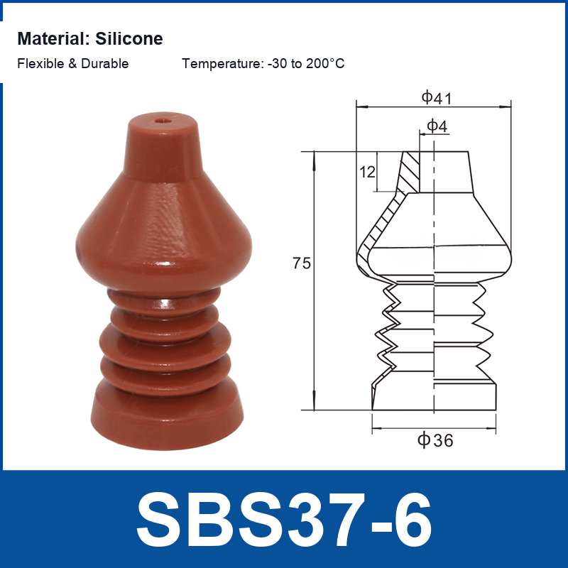 SBS37-6 spherical silicone vacuum suction cup and technical dimensions