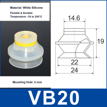VB20 White Silicone vacuum suction cup and technical dimensions