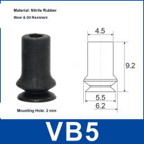VB5 Black Nitrile Rubber vacuum suction cup and technical dimensions