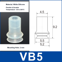 VB5 White Silicone vacuum suction cup and technical dimensions