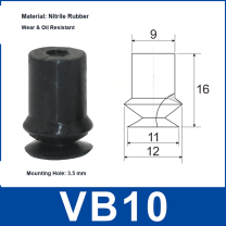 VB10 Black Nitrile Rubber vacuum suction cup and technical dimensions