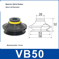 VB50 Black Nitrile Rubber vacuum suction cup and technical dimensions