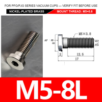 M5-8L nickel-plated brass vacuum cup threaded fitting, M5 mount thread, body code 8L, with technical dimensions