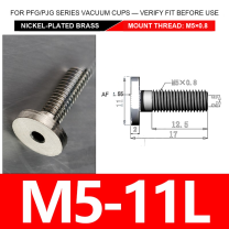 M5-11L nickel-plated brass vacuum cup threaded fitting, M5 mount thread, body code 11L, with technical dimensions