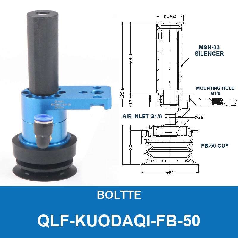 BOLTTE SLB-50 integrated 50 mm thin-lip vacuum cup assembly in black