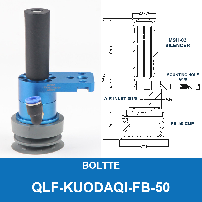 BOLTTE SLB-50 integrated 50 mm thin-lip vacuum cup assembly in gray