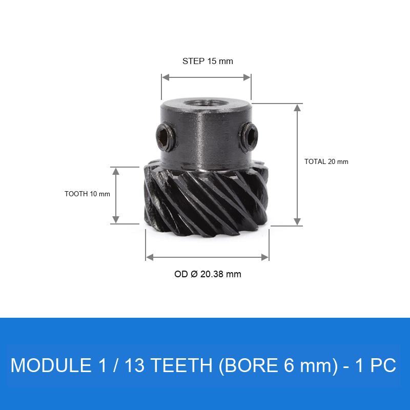 Module 1 / 13T / Bore 6 mm helical gear technical drawing