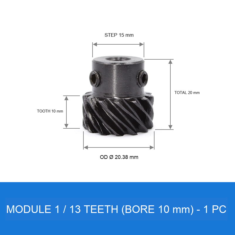 Module 1 / 13T / Bore 10 mm helical gear technical drawing