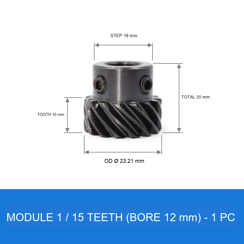 Module 1 / 15T / Bore 12 mm helical gear technical drawing