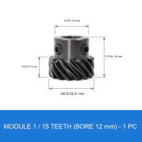 Module 1 / 15T / Bore 12 mm helical gear technical drawing