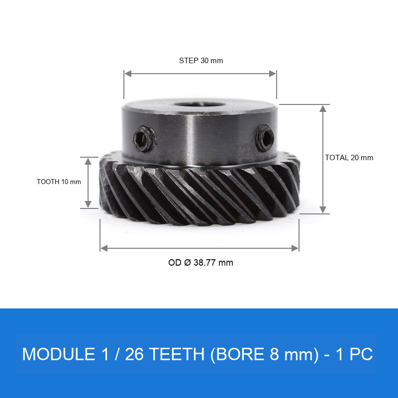 Module 1 / 26T / Bore 8 mm helical gear technical drawing