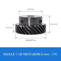 Module 1 / 26T / Bore 8 mm helical gear technical drawing