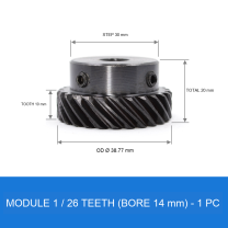 Module 1 / 26T / Bore 14 mm helical gear technical drawing