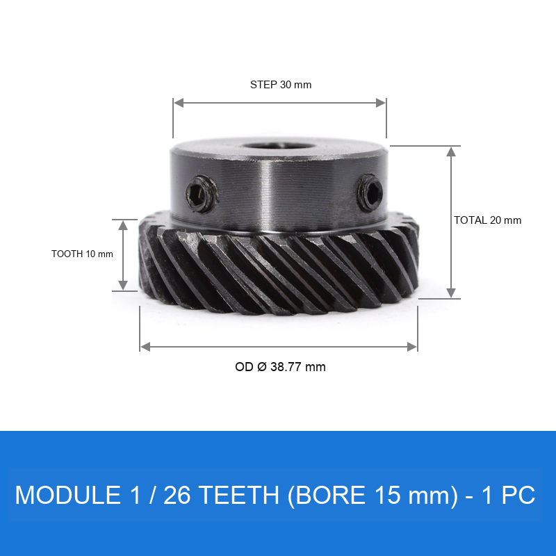 Module 1 / 26T / Bore 15 mm helical gear technical drawing