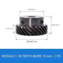 Module 1 / 26T / Bore 15 mm helical gear technical drawing