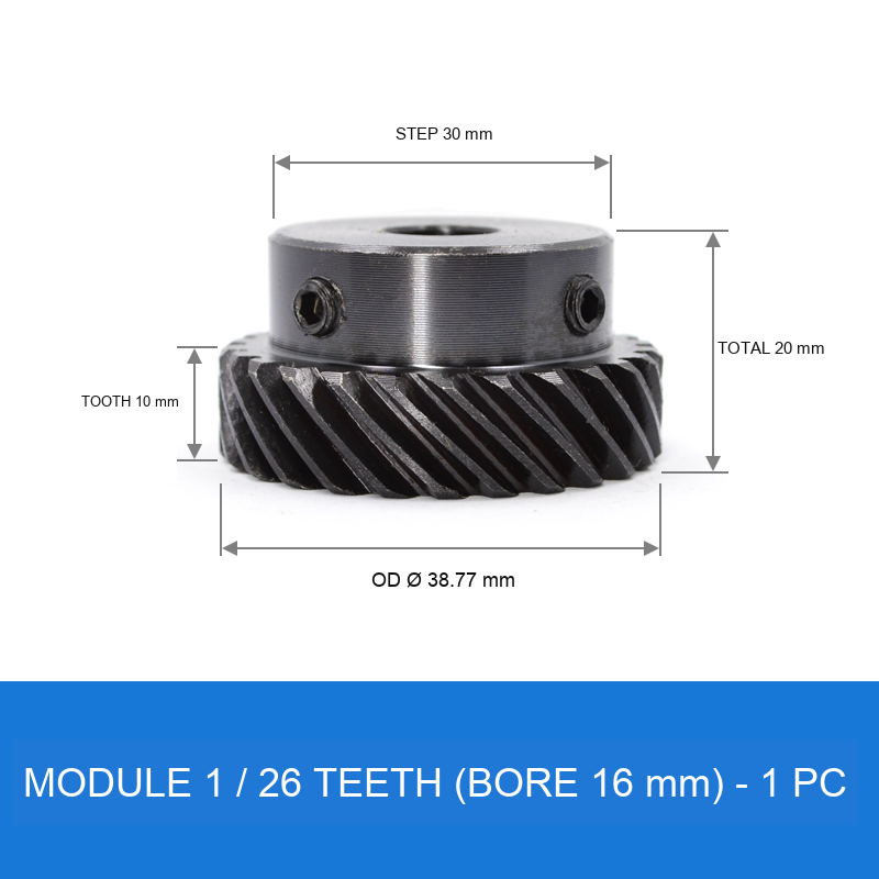 Module 1 / 26T / Bore 16 mm helical gear technical drawing